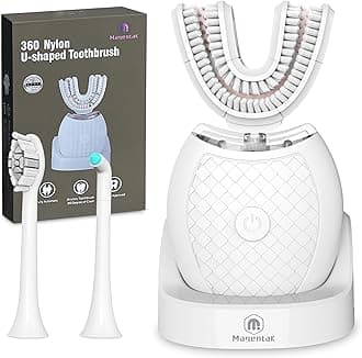 Electric U Shaped Toothbrush for Adult,360 Degree Automatic Cleaning, Ultrasonic Tooth Brush has 23760 Nylon Bristles and 3 Modes Standard, Fast, Ultra Fast(White)