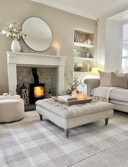 Modern Grey White Checkered Living Room Rug Soft Neutral Non Slip Area Rugs for Bedroom Kitchen Dining Room Floor Hard-Wearing Extra Large XL 240cm x 330cm