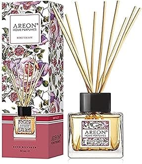 Areon Home Luxury Perfume Reed Diffuser + 10 Rattan Reeds, Rose Valley 50 ml