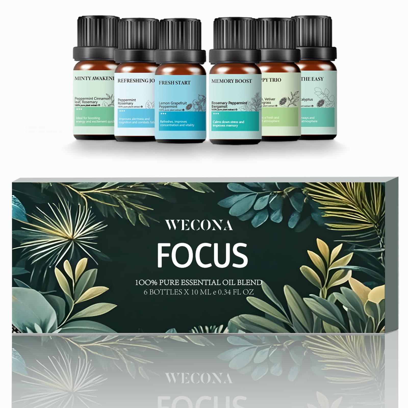Focus Essential Oil Set – 6x10ml Essential Oils for Diffusers Aromatherapy, Aromatherapy Oil Blends – Huile Essentielle Pour Diffuseur, Fragrance Oils for Candle Making