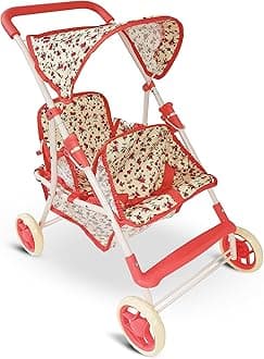 Double Doll Stroller for Twin Dolls & Toddlers - 25' Floral Tandem Play Toy Stroller