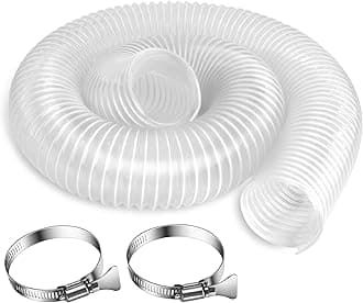 2.5 Inch x 5 Feet Dust Collection Hose - Flexible Clear PVC Contractor Grade Puncture Resistant Dust Debris Fume Hoses - Coated Wire Helix Reinforced - Includes Clamps