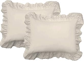 FRESH IDEAS Eyelet Shams Set, 2-Pack, Polyester, Ivory, 26" x 20" (Pack of 2)
