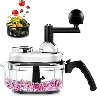 Hand Food Chopper, Vegetable Quick Chopper Manual Food Processor, Easy To Clean Food Dicer Mincer Mixer Blender, Rotary Onion Cutter for Garlic, Salad, Salsa, Nuts, Meat, Fruit, Ice, etc