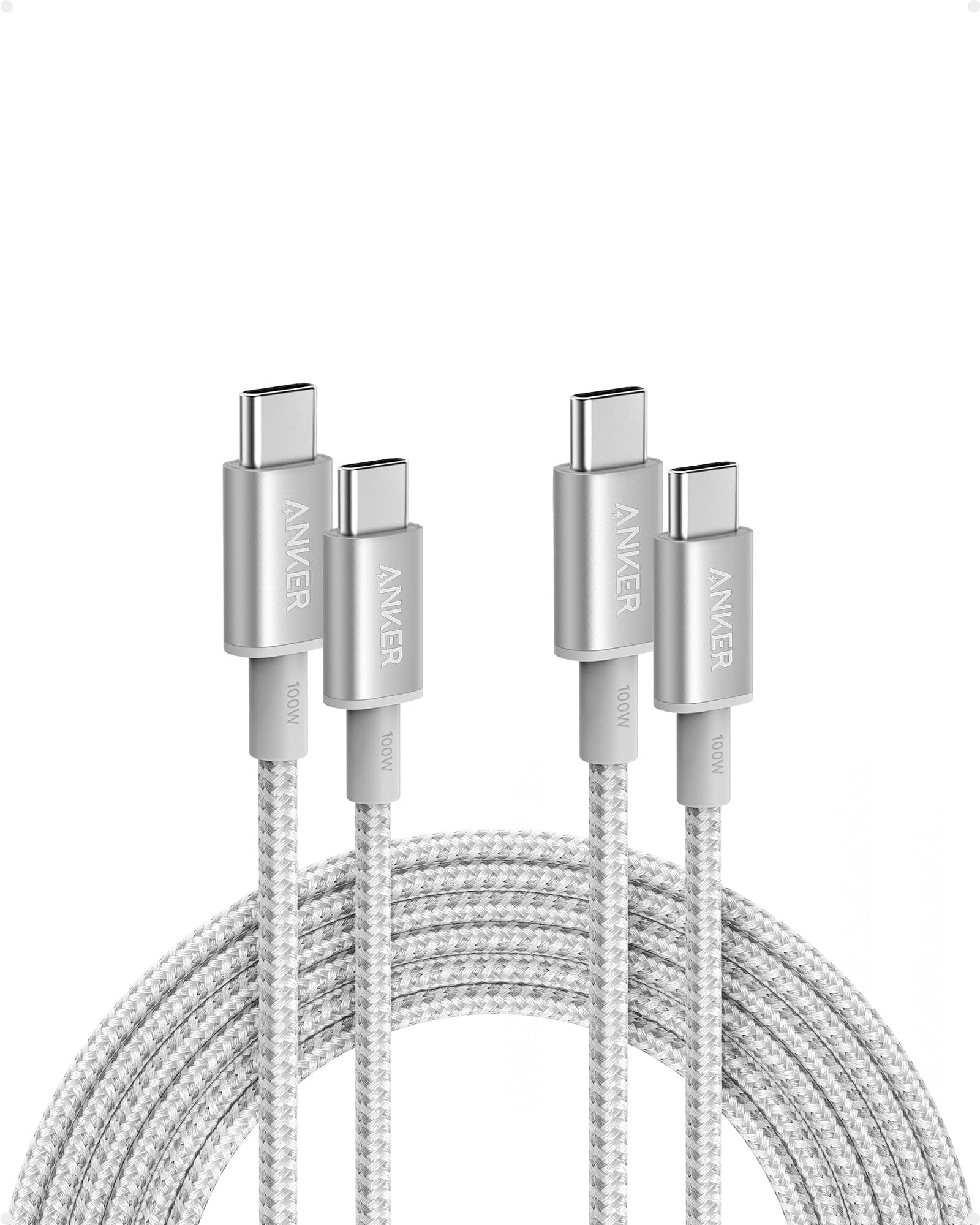 Anker USB C to USB C Cable, 2-Pack 10 FT (3 m) Type C 100W Charger Cord, Fast Charging for iPhone 17 Series, MacBook Pro 2020, Pixel, and More (Silver, Not for Video Output)