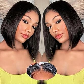10 Inch Glueless Bob Wig Human Hair 180% density Pre Plucked Pre Cut 4X4 Ready to Wear and Go Glueless Straight Bob Wigs For Women