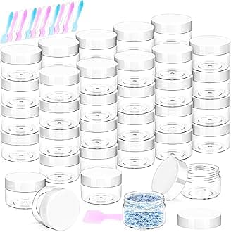MotBach 40 Pack 15g Plastic Jars with Lids, 15ml Round Clear Cosmetic Containers Makeup Jars, Travel Size Container Jar with 10 Spatulas for Sample Lotion Cream Eyeshadow Ointment Salve Balm Powder