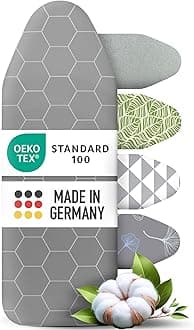 Ironing Board Cover and Pad 15x54 - Made in Germany Iron Board Cover with Heat Reflective Aluminum Coating and Padding- Heavy Duty Iron Board Cotton Cover with Elastic Drawstring Stretch Fit