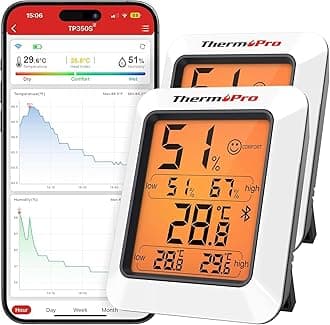 ThermoPro TP350 Bluetooth Room Thermometer, Indoor Hygrometer with Alerts, Humidity Meter and Temperature Monitor with Smart App Data Record & Export, Humidity Sensor for Baby Room Office, 2 Pack