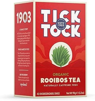 TICK TOCK TEAS Organic Rooibos Tea Bags, Organic Original Rooibos Tea, 40 Count