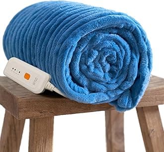 GOTCOZY Electric Blanket Heated Throw 50''X60''- Ribbed Faux Fur Heated Blanket with 4 Heating Level & 3 Hour Auto Off Heating Blanket, ETL&FCC Certified Machine Washable(Blue Moon)