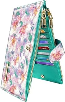Womens RFID Blocking Large Capacity Wallet Multi Card Organizer Bifold Wallet for Women with Zipper Pocket, Spring Garden