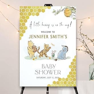 Personalized Bear Pooh Baby Shower Sign, Custom Baby Shower Welcome Yard Sign Party Decorations Plastic with H Stakes, Double Sided, Full Size