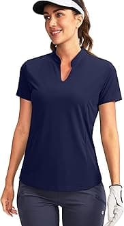 Obla Women's Golf Polo Shirt V-Neck Short Sleeve Collarless Quick Dry Tennis Running T Shirt Golf Tops for Women