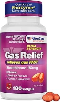 GenCare - Ultra Strength Simethicone Gas Relief 180 mg (180 Softgels) | Anti Flatulence, Bloating Aid, Stomach Discomfort and Gas Pressure Reliever Pills | Relieves Gas Fast | Generic Phazym