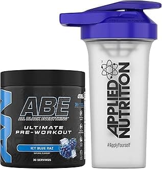 Applied Nutrition Bundle ABE Pre Workout 375g + 700ml Protein Shaker | All Black Everything Pre Workout Powder, Energy & Physical Performance with Creatine, Beta Alanine (ICY Blue Raz)