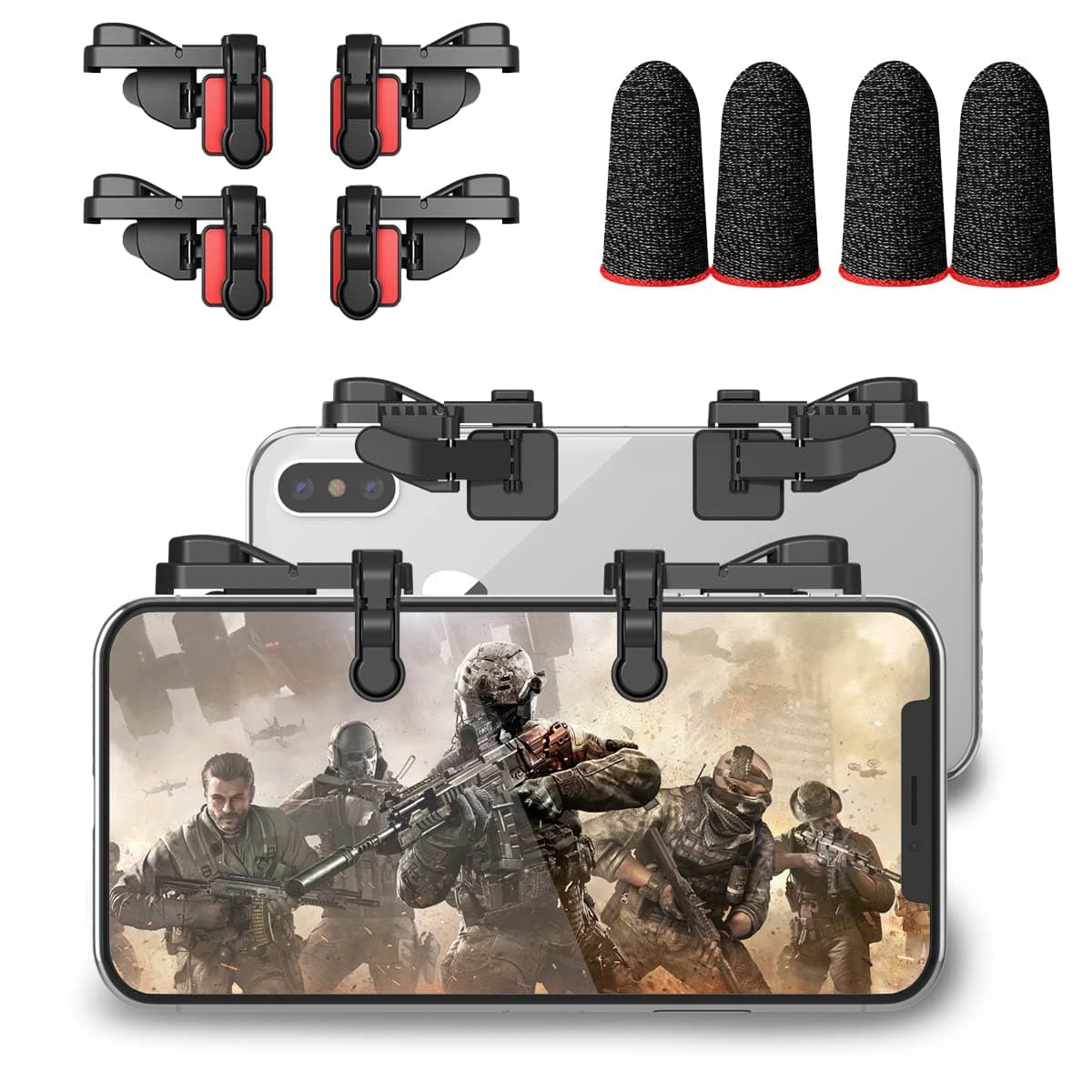 Mobile Game Trigger, Mobile Gaming Controller Compatible with PUBGG/Fortnitee/Call of Duty Mobile, Z108 Aim & Fire Triggers for iPhone and Android Phone, 2 Pair with 2 pcs Finger Sleeves Red