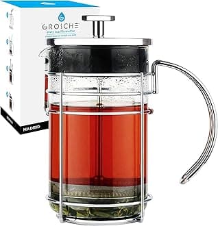 MADRID French Press - Premium Coffee and Tea Maker - 1.0L - 34oz - Borosilicate Glass Beaker - Dual Filter System For Rich Brew - Versatile Brewing | Stainless Steel Filter