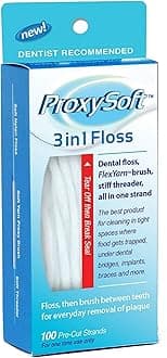 ProxySoft Dental Floss for Optimal Teeth Flossing vs Traditional Flossing, Pre-Cut Floss Threaders for Flossing with Built-in Soft Proxy Brush and Stiff Threader, 1 Pack of 3-in-1 Dental Floss by