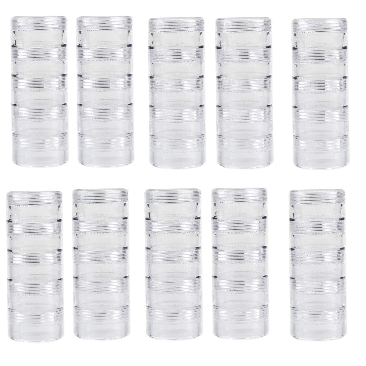 TDOTM 5 Layer Cylinder Stackable Transparent Round PS Plastic Storage Container Box Super Clear Accessories Organizer Box for Beads Crafts Other Small Items (10 Column Combination Sale)…