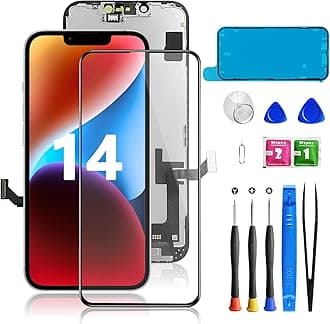 for iPhone 14 Screen Replacement Black, LCD Touch Digitizer Complete Display for A1864,A1897,A1898,with Waterproof Seal+Tempered Glass+Repair Tools