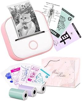 Memoking Sticker Maker - T02 Mini Sticker Printer Wireless Inkless Label Maker Portable Thermal Printer for Student Birthday Gift, Impresora Portátil for Note, DIY, Compatible with iOS & Android, Pink