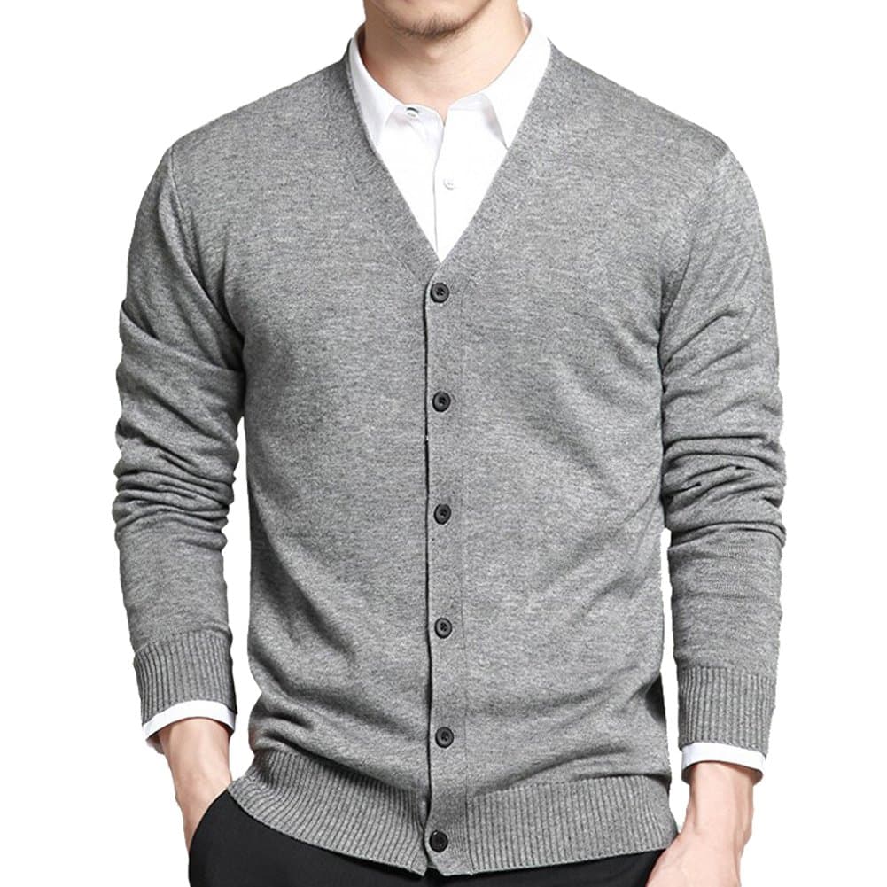 Men's Basic Long Sleeve Button Down V Neck Knitted Cardigan Grey Tag M - US XS