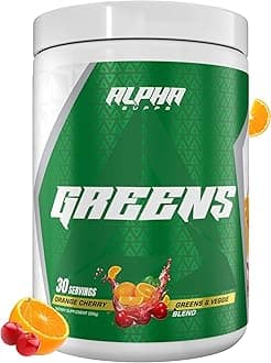Alpha Greens Supplement | Fruit & Vegetable Superfood Powder | Over 40 Natural Plant Based Ingredients | Prebiotic & Probiotic Digestive Support Blend - 30 Servings (Orange Cherry)