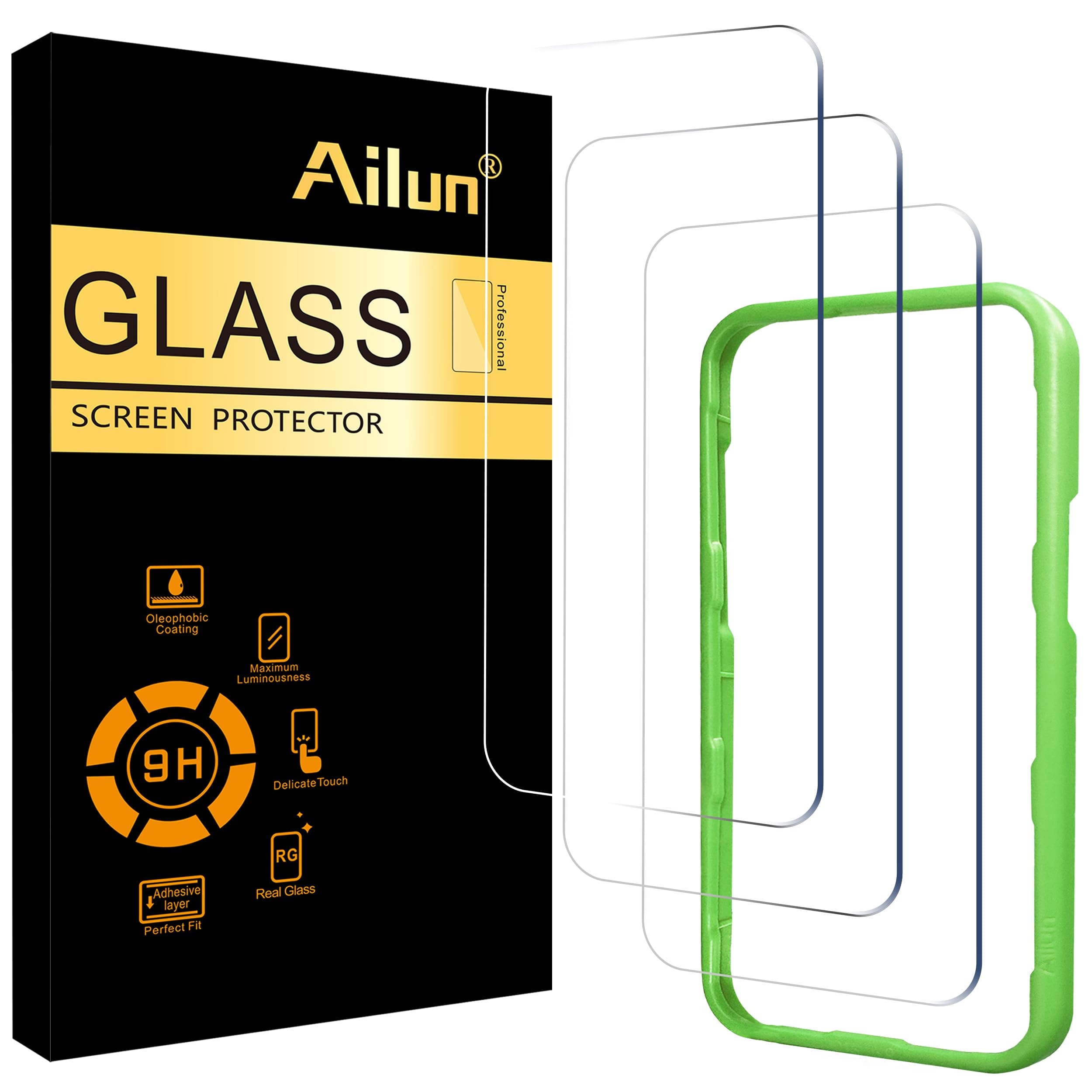 3 Pack Screen Protector, Installation Frame, Tempered Glass, Sensor Protection, Dynamic Island Compatible, Case Friendly for Ailun 2024 [6.3 inches]