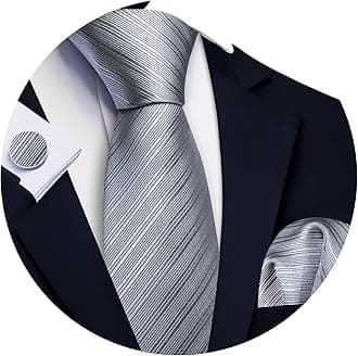 Grey Men Ties Silk Necktie Set Handkerchief Cufflinks Business