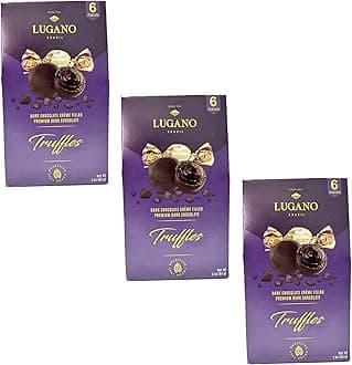 Lugano Truffles Premium Dark Chocolate Filled with Dark Chocolate Creme - Pack of 3-100% Brazilian Cocoa - Tasty for the Whole Family