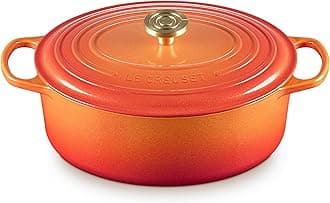 Le Creuset Enameled Cast Iron Signature Oval Dutch Oven, 6.75 qt., Flamme Doree with Crucible Knob