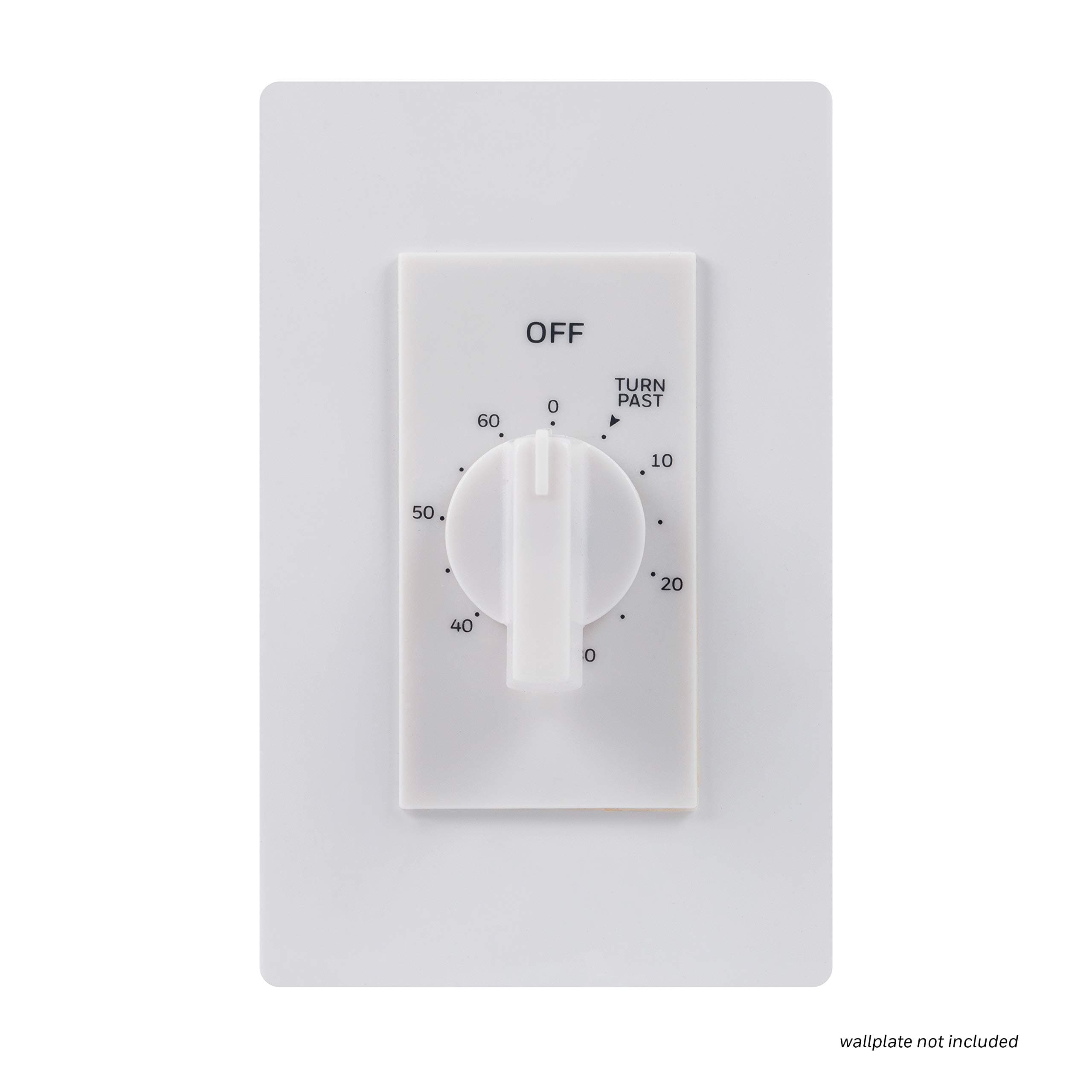 60-Minute In-Wall Spring Wound Countdown Timer Switch, Mechanical Timer for Lights, Bathroom & Exhaust Fans, No Neutral Wire Required, White, 41081