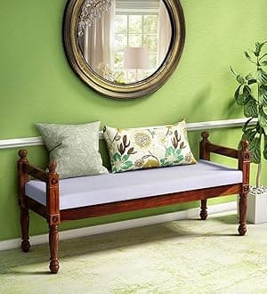 T.G. Furniture Solid Sheesham Wood Ethenic Seating Bench with Cushion for Home Living Room Hall Wooden Furniture for Indoor Outdoor Garden Balcony (Natural Finish)