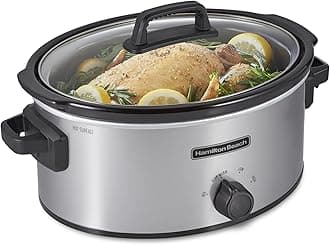 6-Quart Slow Cooker with 3 Cooking Settings, Dishwasher-Safe Stoneware Crock & Glass Lid, Silver (33665G)
