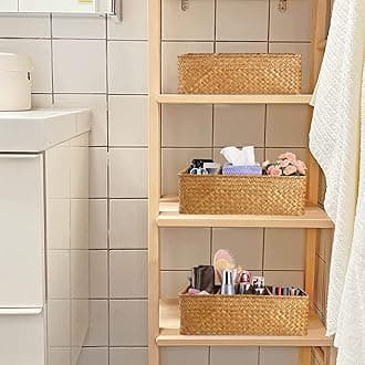 Hipiwe Seagrass Nesting Storage Basket - 3 Compartment Hand-Woven Wicker Storage Bin Home Organizer Bins for Shelves, Kitchen Cabinets, Pantry, Bathroom, Closets Organizer (Caramel)