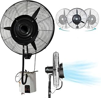 Wall Mounted Misting Fan with 3 Speeds, 90° Oscillation Fan with Mist, Cooling Fan for Patio, Outside Restaurant, Factory Workshop (81cm/31.9in)