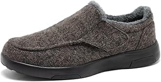 OrthoComfoot Men's Orthopedic Slippers Walking Shoes with Arch Support: Slip On Loafers for Plantar Fasciitis, Casual Flat Feet Hook and Loop Mule Clogs for Foot and Heel Pain Relief