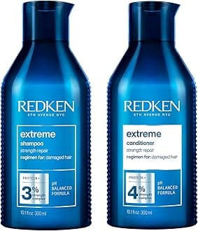 Redken Extreme Shampoo & Conditioner Set For Damaged Hair - Strengthens Hair and Repairs Breakage, Infused With Proteins, 10.1 Fl Oz (Pack of 2)