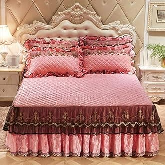 Warm Ruffled Luxury Bed decoration Pleated Base valance sheet Quilted fitted Bedspread Wrap around style With 18" drop-F Twinch2