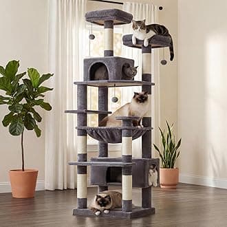PAWZ Road Large Cat Tree, 72 Inches Cat Tower for Large Cats, Cat Condo with Sisal-Covered Scratching Posts and Pads, 2 Padded Perch, Dual Condo and Basket for Indoor Cats-Dark Gray