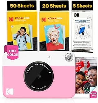 KODAK Printomatic Full-Color Instant Print Digital Camera - 75 Sheets BUNDLE - Prints On Zink 2x3" Sticky-Back Photo Paper - 5MP, Portable, Creative Fun Gift for Birthday, Christmas, Holiday - Pink