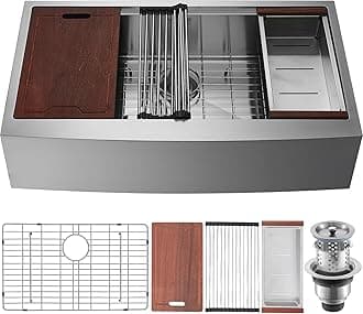 VEVOR Farmhouse Kitchen Sink, 304 Stainless Steel Drop-in Sinks, Top Mount Single Bowl Basin with Ledge & Accessories, Household Dishwasher Sinks for Workstation, Prep Kitchen, and Bar Sink, 36 inch
