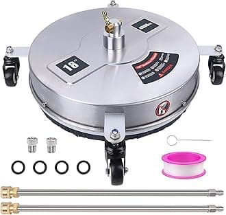 Biswing 18" Pressure Washer Surface Cleaner with 4 Wheels, Stainless Steel Power Washer Accessory for Driveways Sidewalks Patios Cleaning, 1/4" Quick Connector, 2 Extension Wand Attachments, 4000 PSI