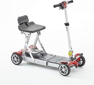Motion Healthcare mLite Folding Electric Mobility Scooter – Lightweight Battery Operated – Extendable Floor Pan – Four-Wheel Mobility Scooter – On and Off Board Charging – 115kg Weight Capacity (Red)