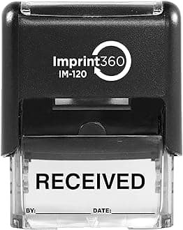 AS-IMP1104K - RECEIVED Stamp with By: & Date:, Black ink, Heavy Duty Commerical Self-Inking Rubber Stamp, 9/16" x 1-1/2" Impression