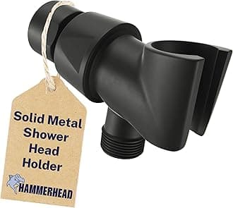 HammerHead Showers® Solid Metal Handheld Shower Head Holder - Matte Black - Adjustable Shower Wand Holder with Universal Wall Hook Bracket and Brass Pivot Ball - Hand Held Shower Head Holder