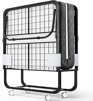 EconoHome Folding Bed with Mattress - 75x38 Twin Size Frame - Portable Rollaway Guest Bed with 5-inch Memory Foam Mattress - Space-Saving Foldable Design for Easy Storage