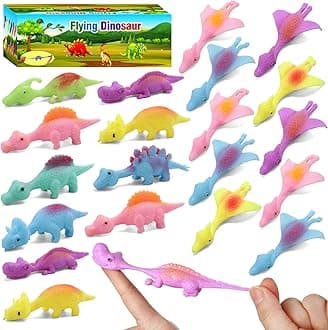 20 Pcs Slingshot Dinosaur Finger Toys, Flying Dinosaur Party Favors for Kids, Sticky Rubber Dino Fidget Toys, Funny Gag Gifts Treasure Box Classroom Prizes for Boys Girls