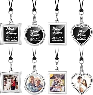 Hicarer 4 Pcs Car Rearview Mirror Hanging Ornament Picture Photo Keychain Frame Metal Locket with 4 Pcs Wax Rope
